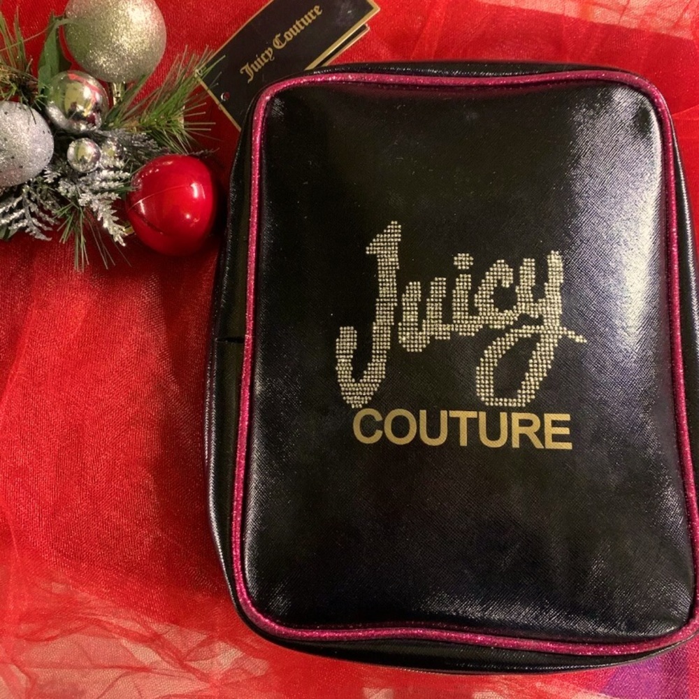 Juicy Couture Travel Cosmetic Bag, Black Pink & Gold NEW